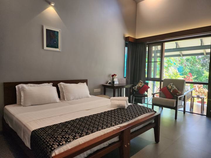 Beds and garden-facing glass doors