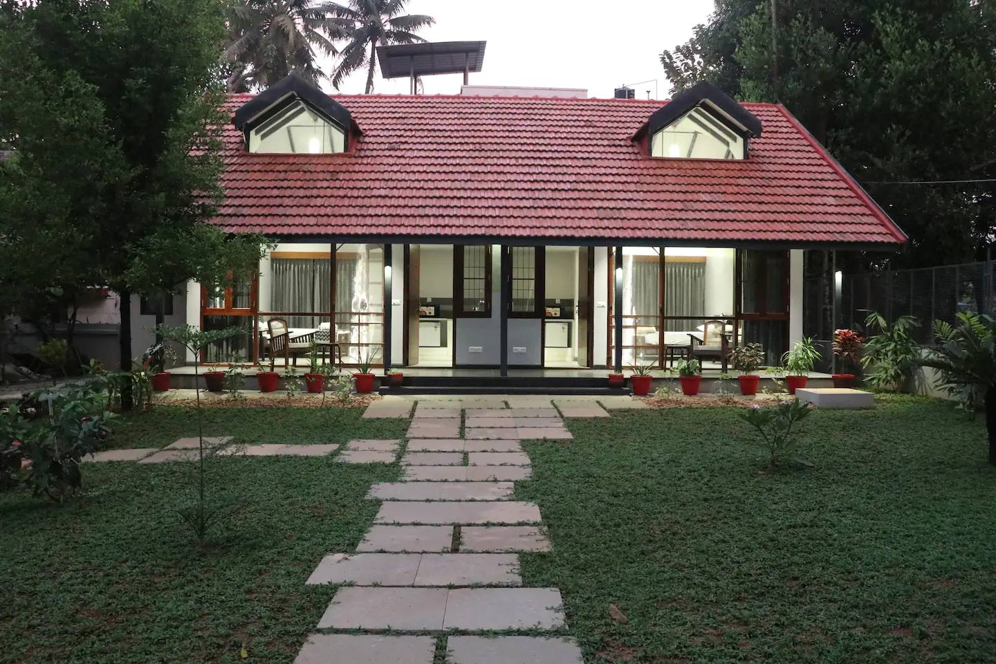 The retro-style cottage and garden path